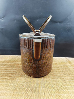 日本銅壺  銅水柱  筒型銅壺 雙提梁  銅壺 有修復  介