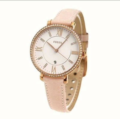 Es4303 FOSSIL 粉紅色皮革錶帶晶鑽女生手錶 36mm