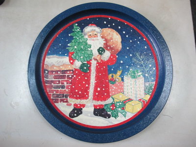 二手舖 NO.6648 馬口鐵印花水果盤 鐵盤 托盤 糖果盤 點心盤 聖誕老公公 歐洲風