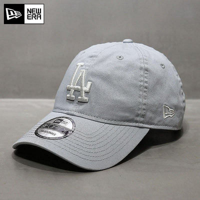 小Z代購#NewEra帽子韓國MLB棒球帽軟頂大標LA道奇彎檐鴨舌帽潮霧霾藍