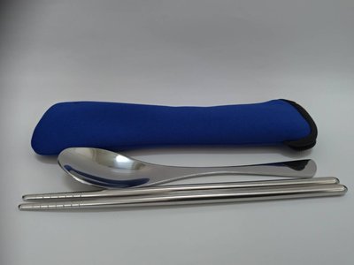 環保筷 湯匙 筷子 輕便餐具組 環保餐具組 不鏽鋼餐具組 (藍)