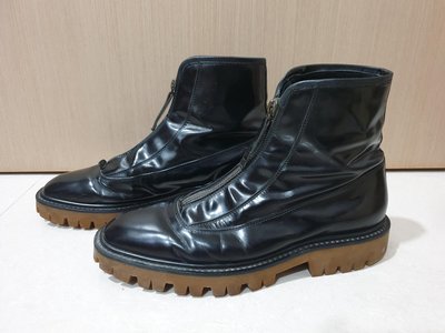 博柏利 最高等級 Burberry Prorsum Runway Front Zip Up Leather Boots 亮漆黑皮靴 EU43 size 10