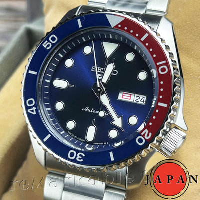 【SEIKO 自動機械手錶】 精工五號自動機械錶款SBSA003藍面x藍紅框(日本限定)