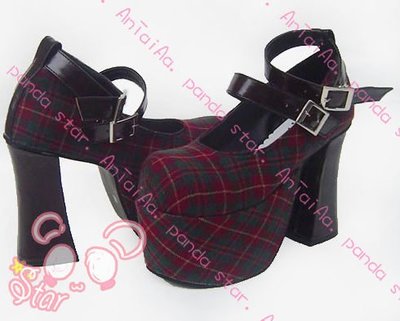 PUNK龐克鞋*視覺樂團蘇格蘭格子超高跟繞帶鞋-#9991 跟12CM  哥德原宿龐克日系女王鞋