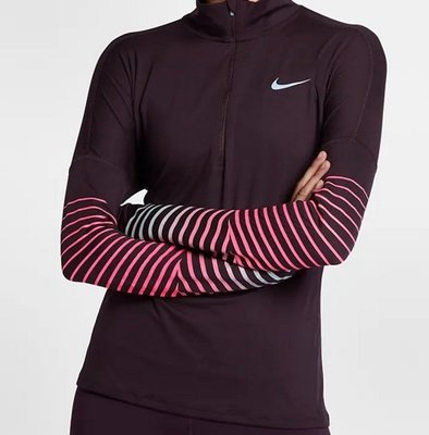 Nike 女子長袖立領上衣 慢跑夜跑反光衣保暖 856609-652 現貨紫色/黑色