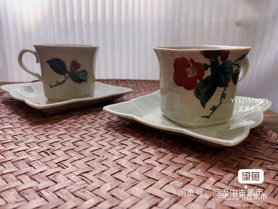 日本九谷美山手繪交趾方口咖啡杯套組-【招財貓】1967
