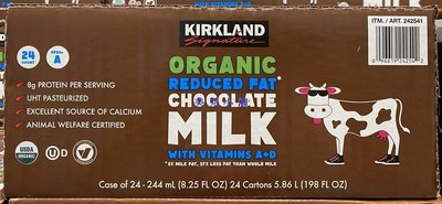 美兒小舖COSTCO好市多代購～KIRKLAND 有機巧克力牛奶(244mlx24入)低脂少負擔