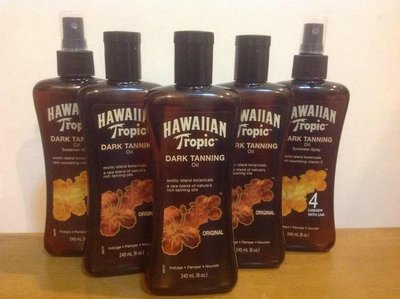 《Hawaiian Tropic熱帶夏威夷助曬油快速黝黑》無防曬系數SPF0防水型，也有海洋魔力香蕉船助曬乳液
