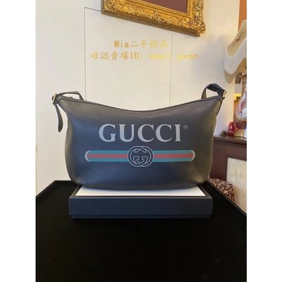 【二手正品】Gucci 古馳 523588 0GCAT Print系列 黑色半月斜背包 女同款斜挎包Hobo半月形