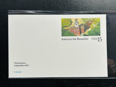 【珠璣園】C080 美國郵資片  -  1989年 美麗的美國 - 費城獨立廳鳥瞰圖， 15C 未使用