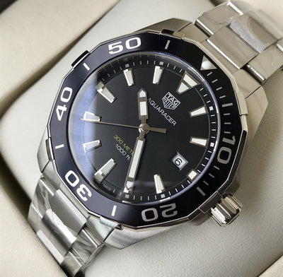 TAG HEUER Aquaracer 黑色面錶盤 銀色不鏽鋼錶帶 石英 男士手錶 WAY101A.BA0746  豪雅 競潜300M