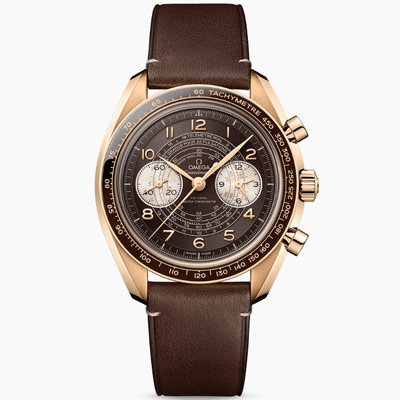 OMEGA 329.92.43.51.10.001 歐米茄 43mm 超霸系列 咖啡面盤 青銅金錶殼 雙眼計時 皮錶帶