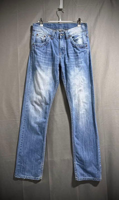 Levi’s 523 levis 美國製 古著直筒牛仔褲 紅黃車線石洗刷色破壞丹寧褲 w29 男 vintage