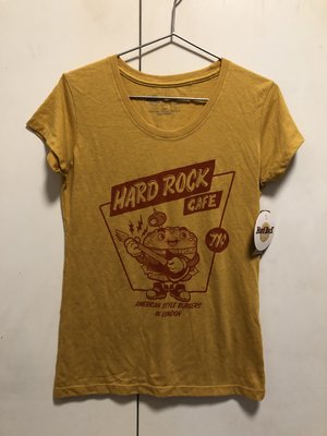 ❤夏莎shasa❤日本京都HARD ROCK CAFE土黃色圖案印花彈性短袖T恤上衣/1元起標