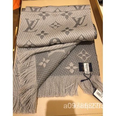 【日本二手】LV Monogram LOGO MANIA 羊毛針織圍巾 珍珠灰 M74742
