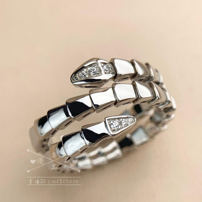 歐洲二手優奢名品 BBLGARI寶格麗 Seroenti Viper系列  3圈靈蛇滿頭尾鑽戒指