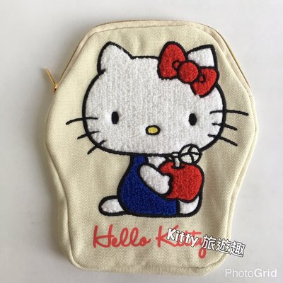 [Kitty 旅遊趣] Hello Kitty 筆袋 化妝包 凱蒂貓 刺繡 帆布 鉛筆盒 文具袋 女性用品包