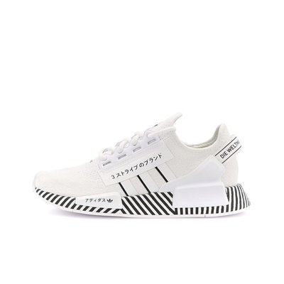 正品Adidas阿迪達斯三葉草NMD R1日本字條紋系列全白色女運動鞋休閒鞋跑步鞋