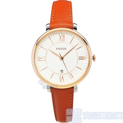 FOSSIL ES3842手錶 白面 玫金框 駝色錶帶 36mm 女錶【錶飾精品】