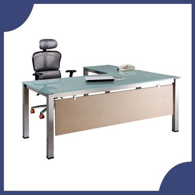 辦公家具 SKA-16080MG+SKA-9050MG 不銹鋼 強化霧面玻璃 主管桌 辦公桌 書桌 桌子