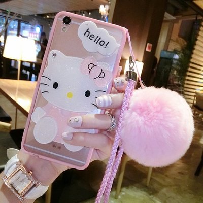 小宇宙 潮可愛粉貓咪 iPhone 6 6S I7 Plus 鏡子 附贈毛球 掛繩 透明 全包邊 手機殼 保護頭啊