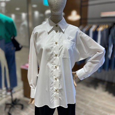 熱銷 【全新特價】西太后Vivienne Westwood繡花白色長袖襯衫女高支棉時尚寬松廓形中長款口袋襯衣