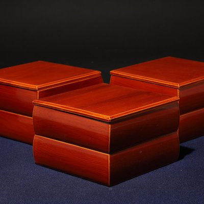 3/12結標未使用日本飛驒春慶茶餅蓋盒二重箱三件C030189 -漆碗漆盤漆盒 