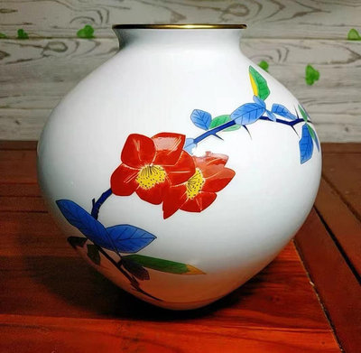 日本回流香蘭社花瓶花器   香蘭社  手繪山茶花花瓶花入擺件