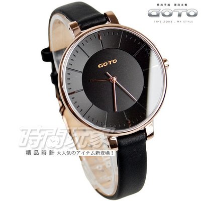 GOTO 個性簡約時尚腕錶 玫瑰金電鍍x黑 真皮錶帶 GL1040L-43-341【時間玩家】