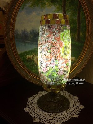 更美歐洲傢飾精品Amazing House歐式古典玫瑰花藝術玻璃銅座桌燈  床頭燈 房間客廳書桌角落燈