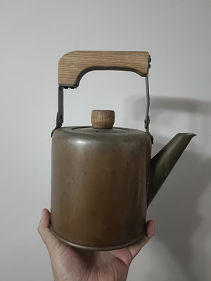 日本直咆口木柄老銅壺
