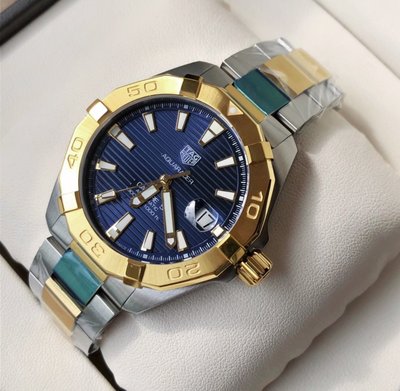 TAG HEUER Aquaracer Calibre 5 Automatic 藍色面錶盤 金色配銀色不鏽鋼錶帶 男士 自動機械錶 WBD2120.BB0930