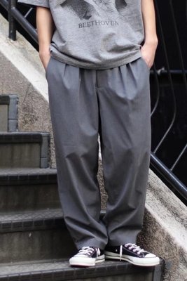 KIKI精選 BEAMS PANTS 日系純色寬松男女款垂感抽繩雙褶微錐休閑西褲長褲
