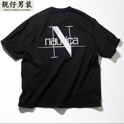 nautica字母繡花圓領短袖T恤情侶休閑大碼半袖上衣男日系潮牌上衣-靚仔男裝