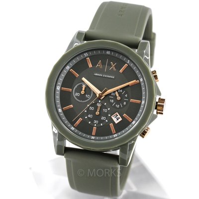 現貨 可自取 ARMANI AX AX1341 亞曼尼 手錶 44mm 三眼計時 軍綠色橡膠錶帶 男錶女錶