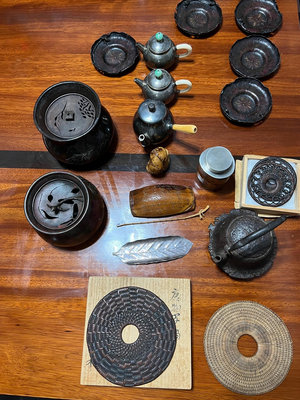 （二手）-日本茶道具 建水 茶則 茶托 鐵壺 銀壺 正把 側把  老藤 老物件 擺件 古玩【靜心隨緣】776