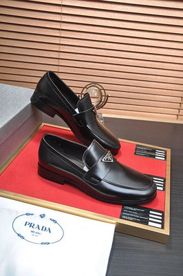 熱銷#Prada正裝男鞋24開邊珠黑色牛皮鞋面牛皮內里
