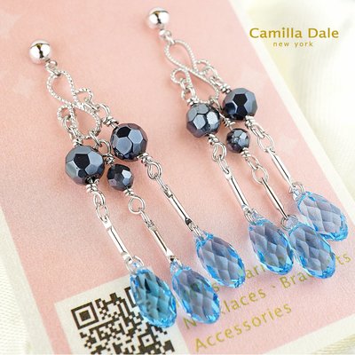 藍色情挑水晶吊燈耳環 採用奧地利SW水晶 吊墜 耳針式耳環