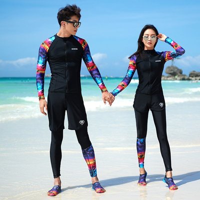 韓國新款分體潛水服速干拉鏈水母衣男女長袖游泳衣沖浪服情侶套裝