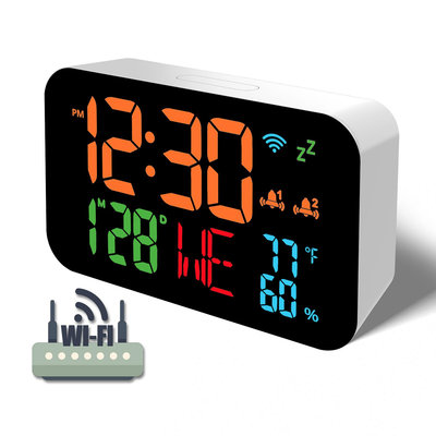 24年跨境新品3011WIFI溫度濕度時鐘鬧鐘自動校時鐘LED涂鴉