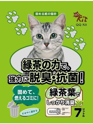 日本製 QQ-KIT 強力脫臭紙貓沙 紙貓砂 紙沙 QQKIT》綠茶 7L（2KG）金省錢 3包720元