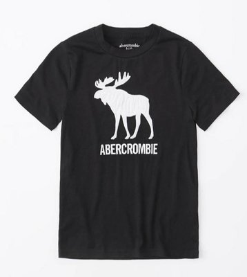 AF A&F abercrombie kids 經典款 大男童 車繡 logo 麋鹿 短T 黑色