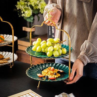 北歐時尚雙層下午茶糖果蛋糕架輕奢創意陶瓷串盤現代客廳水果盤-雙喜生活館