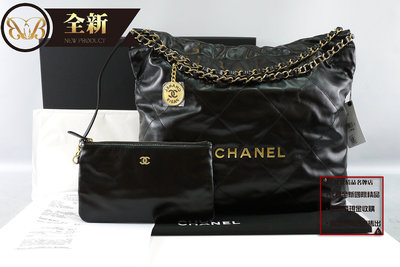 優買二手精品名牌店 CHANEL AS3261 22 黑色小牛皮 金色LOGO 菱格紋 金鍊 金幣包 垃圾袋 購物包 肩背包 全新