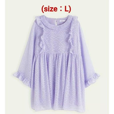 ♦️降♦️全新吊牌未拆【PAZZO】(紫)領口荷葉壓摺寬袖洋裝 長袖洋裝 雪紡洋裝 甜美洋裝(皆size：L)~原價一件690元。