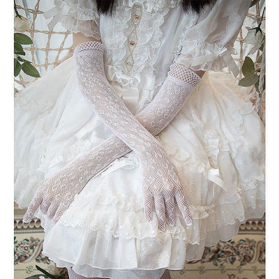lolita洋裝袖套 禮服黑蕾絲婚紗蘿莉塔手袖女防曬新娘網眼性感手套