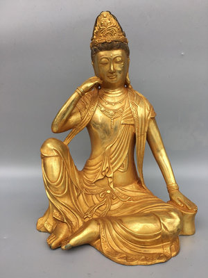銅鎏金自在觀音菩薩佛像，工藝精美，包漿厚重，尺寸如圖，重3.6公斤，55030 銅器 香爐 佛像【古雅堂】