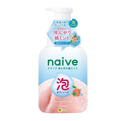 【JPGO】日本製 Kracie Naive 100%植物性成分 桃葉保濕精華 泡沫型沐浴乳 500ml~薄荷蜜桃454