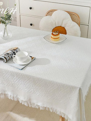 ins風桌布白色布藝餐桌布蕾絲茶幾蓋布輕奢高級感書桌台布長方形--思晴