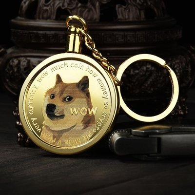 Dogecoin幣鑰匙扣狗狗幣實物紀念章創意掛飾 馬斯克網紅狗幣卡通